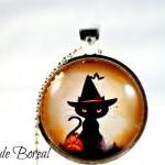 Witch Cat Halloween Glass Pe..