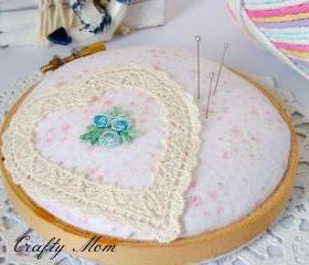 Embroidery hoop pincushion / pin cushion