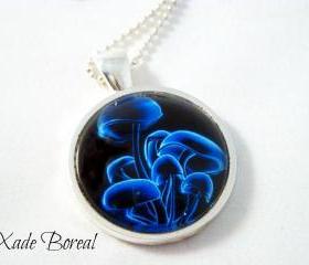 Blue mushroom glass pendant necklace