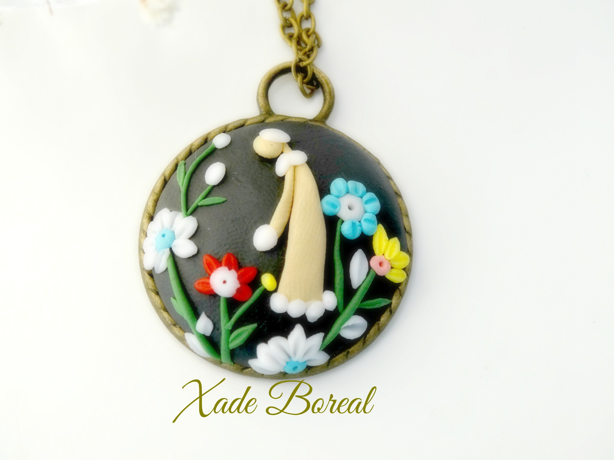 Clay Floral Applique Pendant Necklace, Girl In The Garden on Luulla